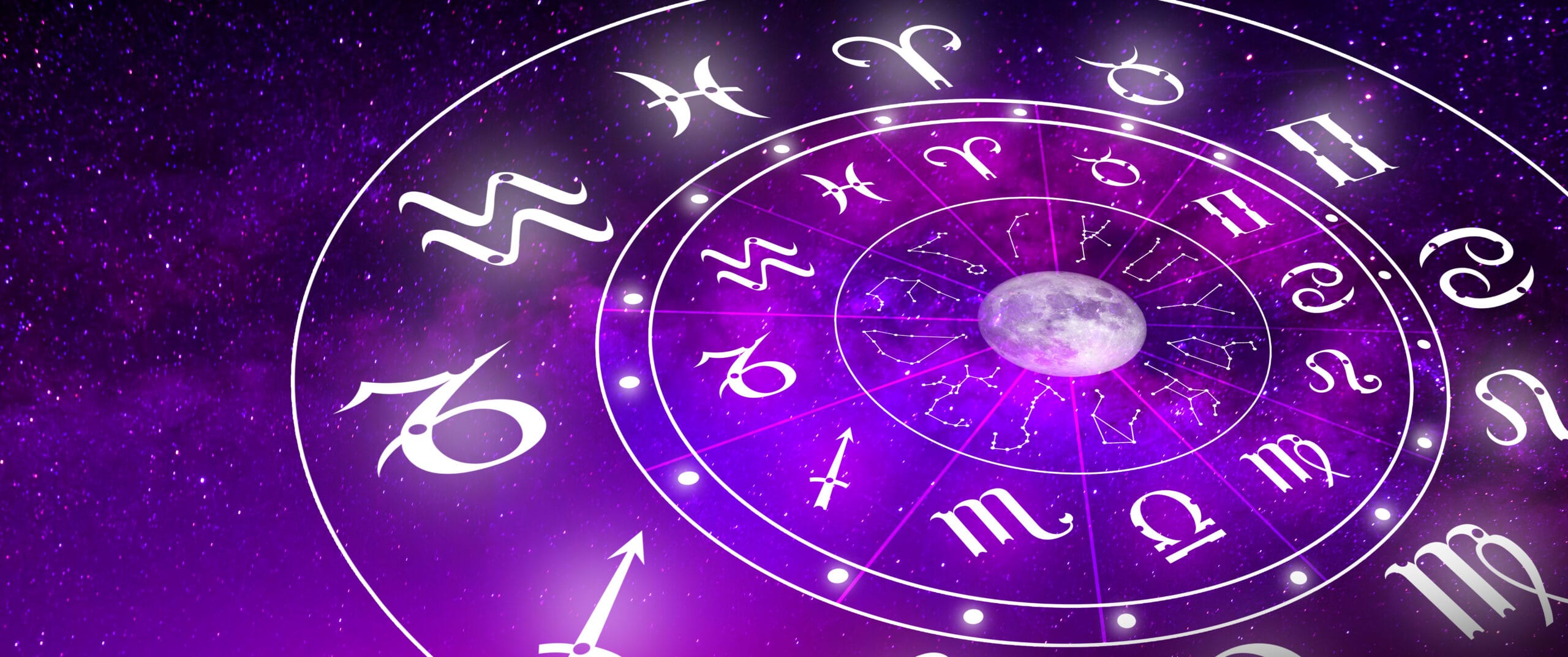 Astrology Zodiac sign of Horoscope with the star and the moon background. Magic power of fortune in the universe Concept.